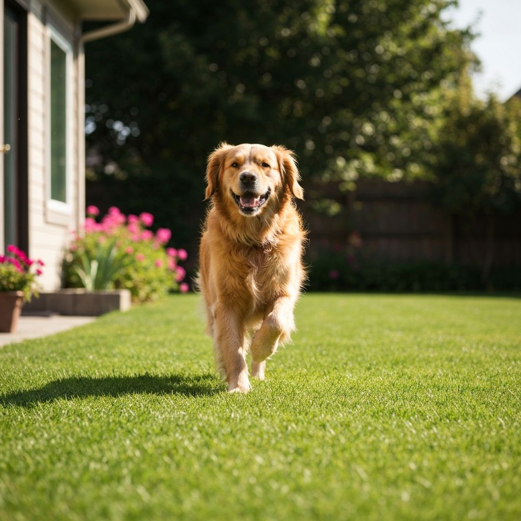 Happy dog in a clean yard